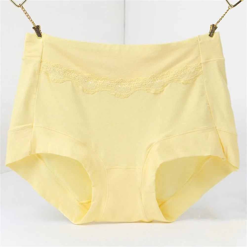 Женские бесшовные трусики из модала дышащие кружевные с высокой талией и один
