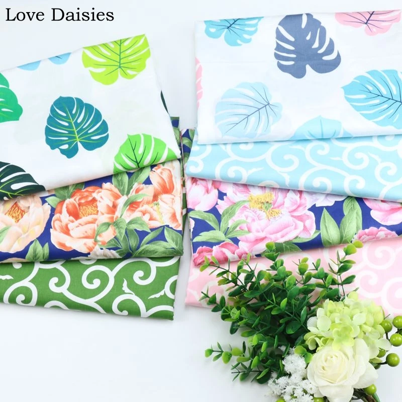 100% хлопок Элегантный большой синий зеленый розовый листок оранжевый цветок лоза