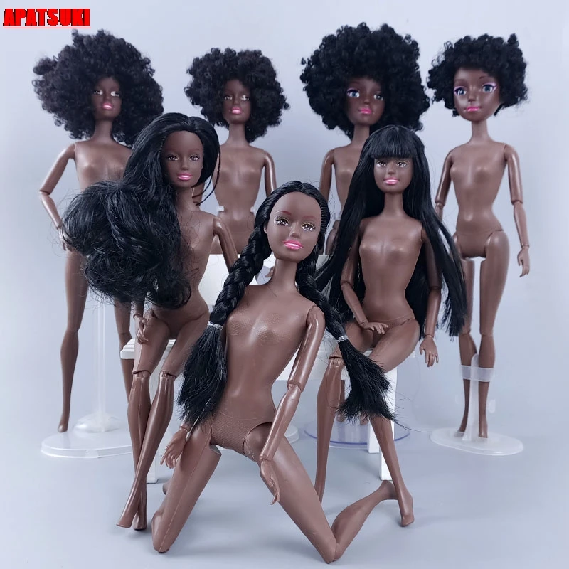 

11.5" Dolls Nude Naked Chocolate Body + Head 11 Jointed Movable Body Black Hair Heads for 1/6 BJD Dolls Accessories Kids DIY Toy