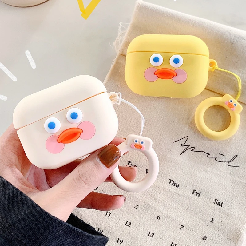 Чехол для AirPods Pro с милым 3D мультяшным изображением утки цыпленка ремешок пальца