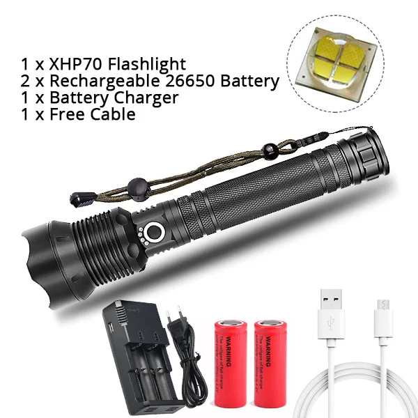 Package G Сверхмощный светодиодный фонарь XHP70.2 Xlamp XHP50, яркий USB фонарь с зумом, 18650, 26650, перезаряжаемый охотничий фонарь, 5 режимов - Испускаемый цвет: Package G