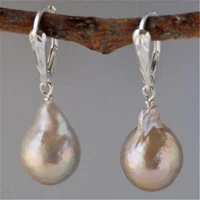 10 14mm white baroque pearl earrings silver hook dangle fine diy delicate classic fashion personality jewelry