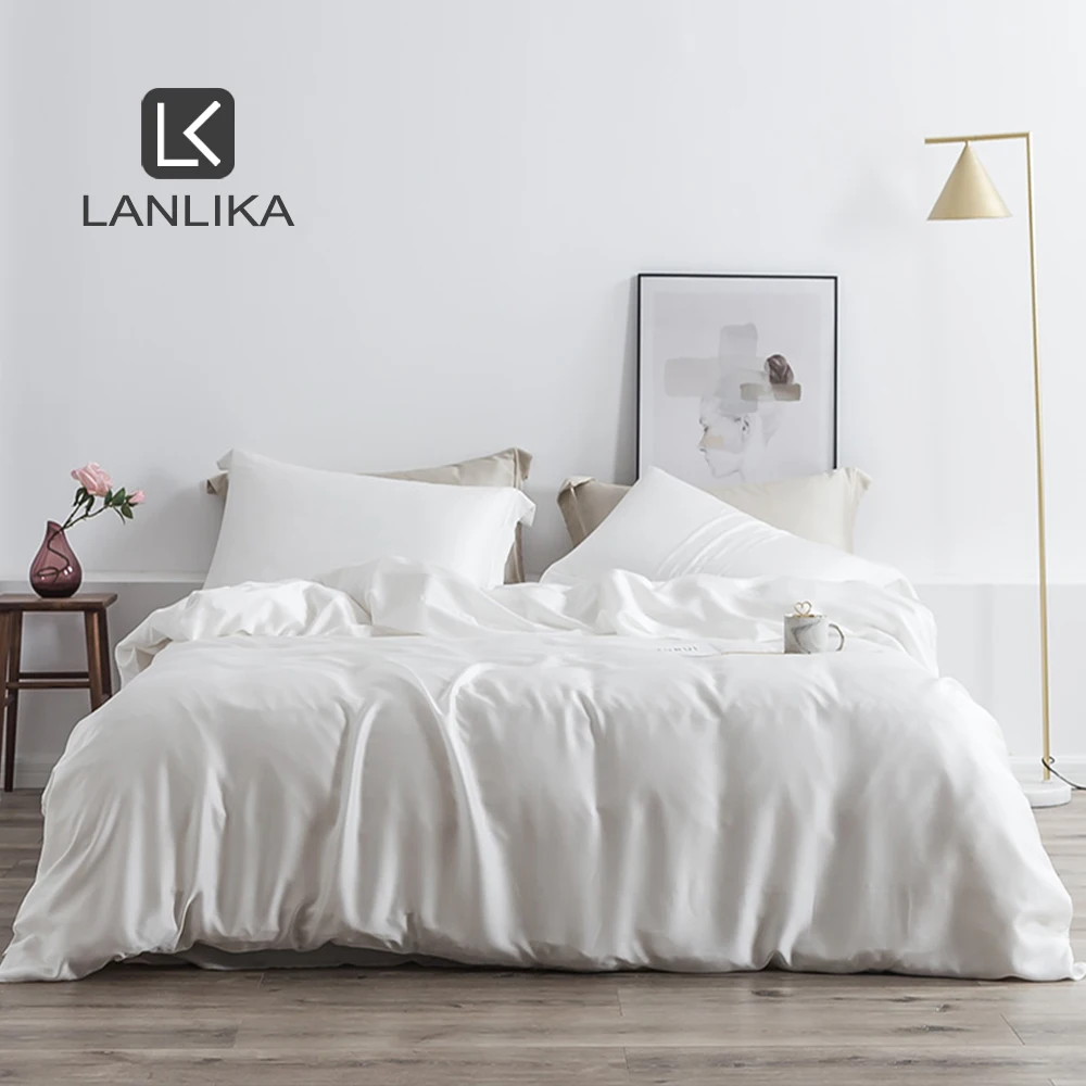 

Lanlika Noble White 100% Silk Beauty Bedding Set 25 Momme Silk Healthy Duvet Cover Double Queen King Bed Linen Home Textile