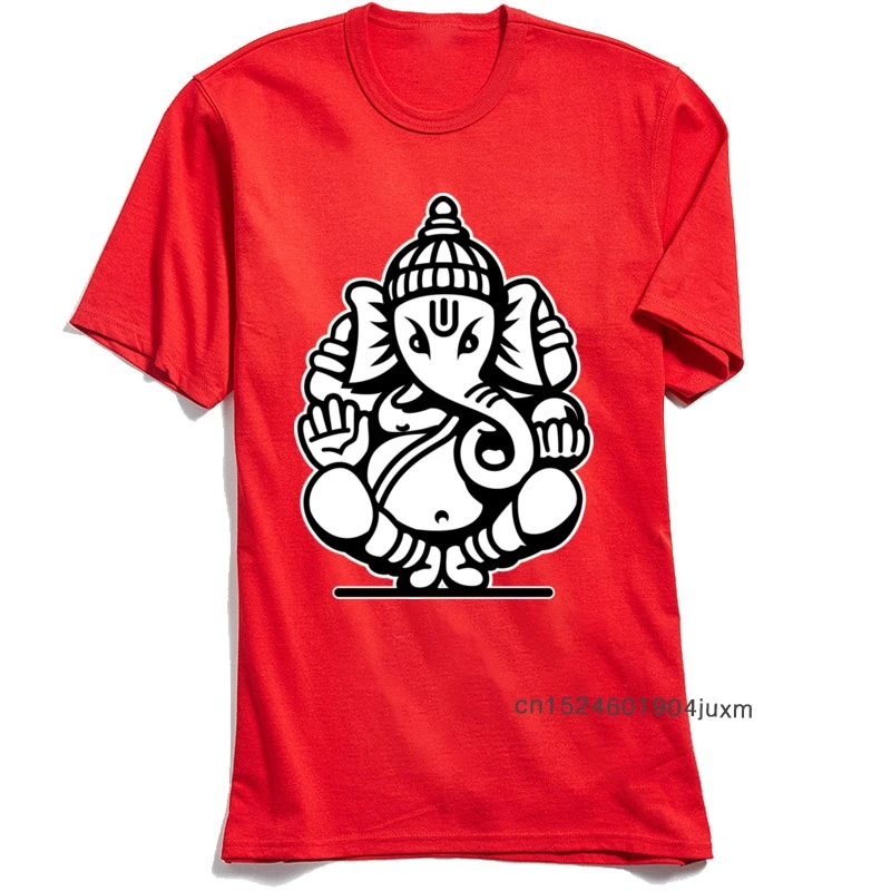 Мужские футболки Красная футболка Ganesha Ganapati с принтом слона круглым вырезом
