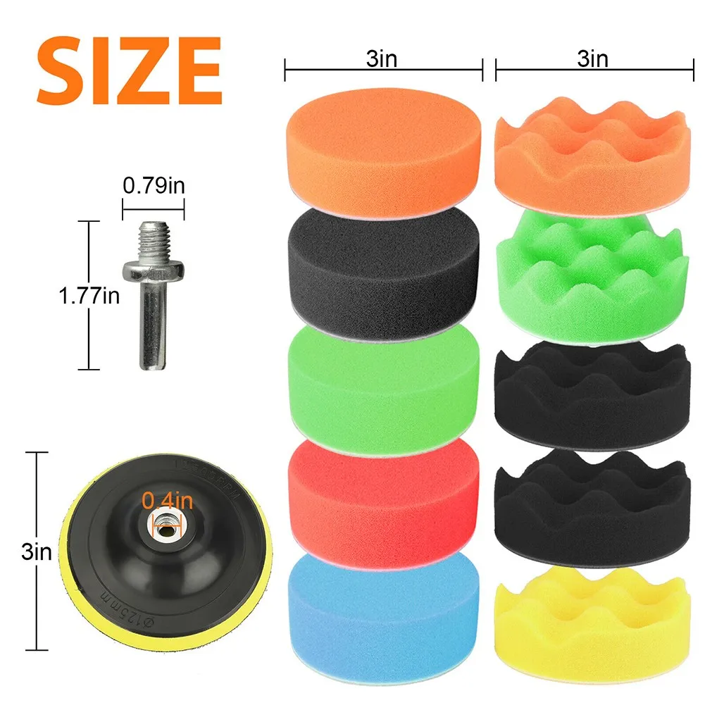 

Buffing Wheel 80mm3inch Sponge Pads M10 Drill Adapter Car Buffing Pads Polishing Sponge Set Waxing Foam Polisher Kit For Drill