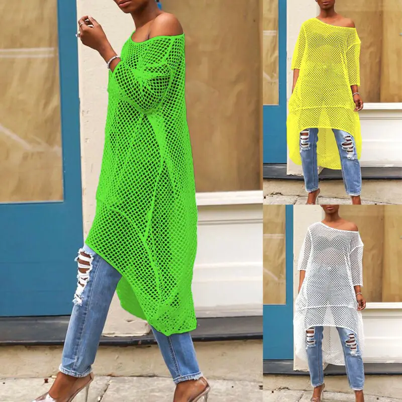 2020 горячие женские пикантные сетчатые платья с длинным рукавом вязанное крючком