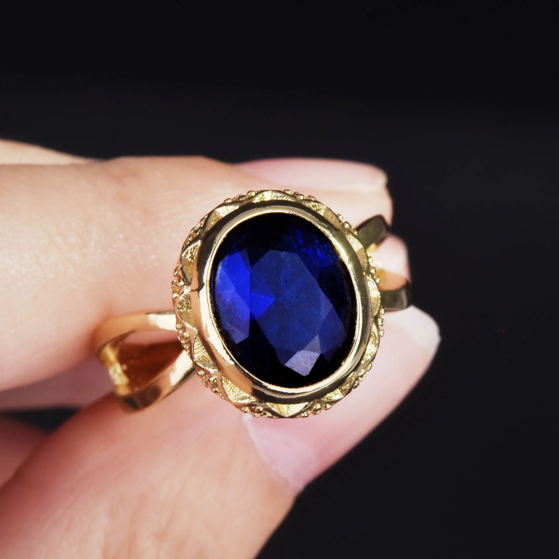 Женское золотое и синее сапфировое кольцо, 14 к