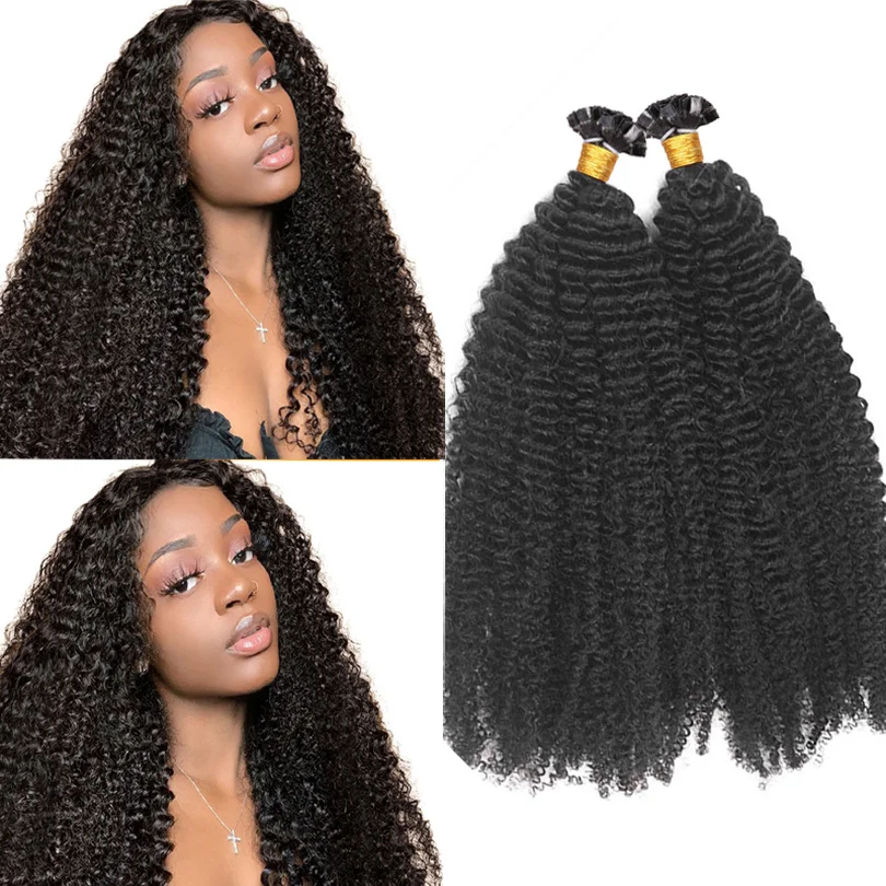 

Афро кудрявые вьющиеся плоские накладные человеческие волосы машинное изготовление малазийские неповрежденные волосы 1 г/нитка натуральн...