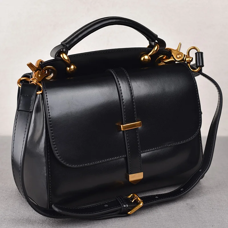 

2021 Cowhide Handbag Fashion Oil Wax Leather Color Gradient Retro Single Shoulder Diagonal Portable Bag Women Leather Handbags