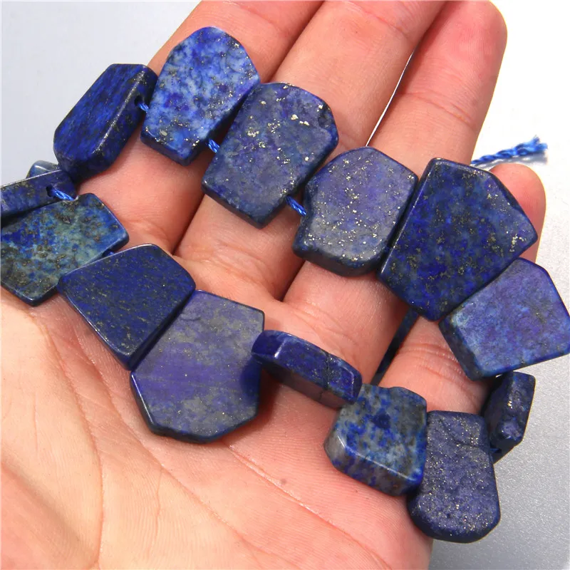 

Natural Stone Beads Geometric Lapis Lazuli Slab Side Point Beaded Purifying GemStone Bead For DIY Jewelry Necklace Charm