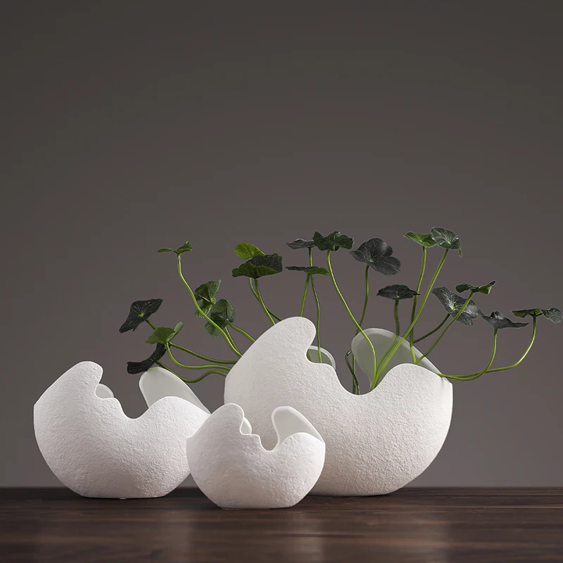 Нордическая простая керамическая ваза для цветов с стеблями белые цветочные