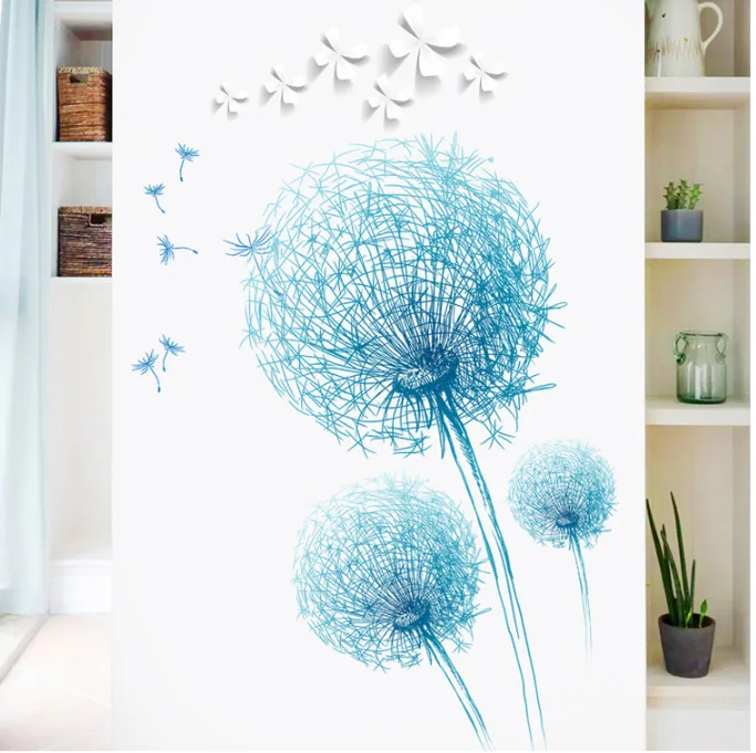 Синие наклейки на стену в виде одуванчика украшение для гостиной спальни