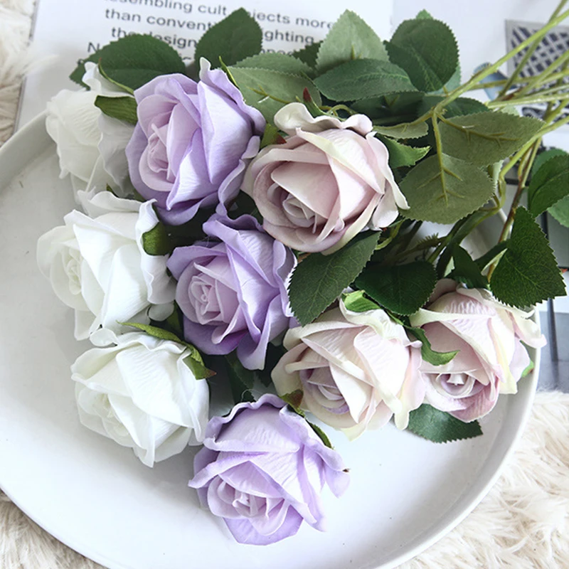 

5pcs Artificial Flowers Silk Rose Long Branch Bouquet for Wedding Home Decoration Fake Flowers DIY Wreath Supplies Accessories
