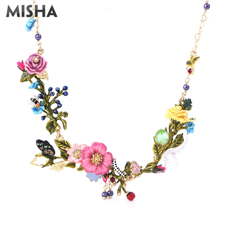 MISHA Очаровательное ожерелье для женщин, эмалированная глазурь, ручная работа, садовый букет, подвеска в форме букета, ожерелье, подарок на день рождения, L438-39