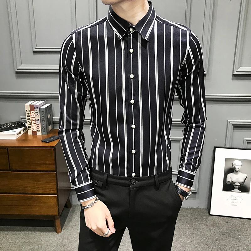 

Button Newest Shirts Mens Casual Shirt Striped Printed Brand Long Sleeve Slim Fit Floral Social Club Men Dress Shirt