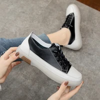 2021 white shoes women comfortable casual sneakers lace up height increase classic solid color flat platform shoes cowhide