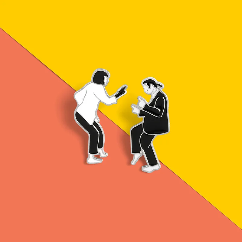 

Anti-Glare Brooch Pulp Fiction Character Black White Dancing People Style Punk Enamel Lapel Pins Fashion Backpack Badge Decor