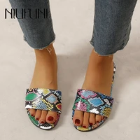 new colorful snake print flats slippers women shoes simple casual summer slides open toe beach muller shoes gladiator flip flops