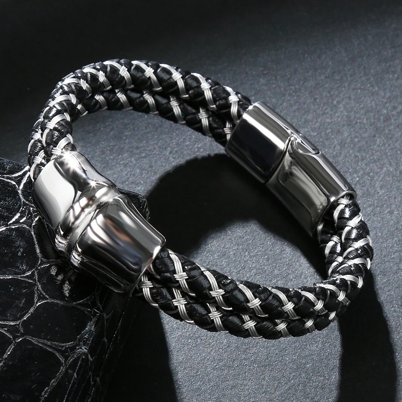 Модные мужские браслеты кожаный браслет из нержавеющей стали с магнитными