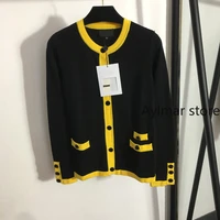 luxury brand autumn and winter small fragrance single breasted contrast color round neck long sleeve knitted cardigan women coat