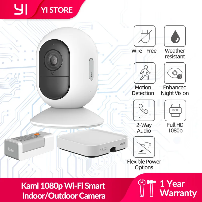

Kami 1080p Wi-Fi Wireless Smart Indoor/Outdoor Ip Camera Rechargeable Battery Security Surveillance Camera 3 month Free YI Cloud