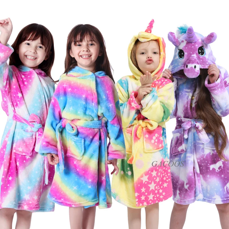 

Kugurumi Children's Robe Flannel Hooded Baby Bathrobe Kids Unicorn Bath Robe Winter Animal Child Boys Girls Pajamas Kids Clothes