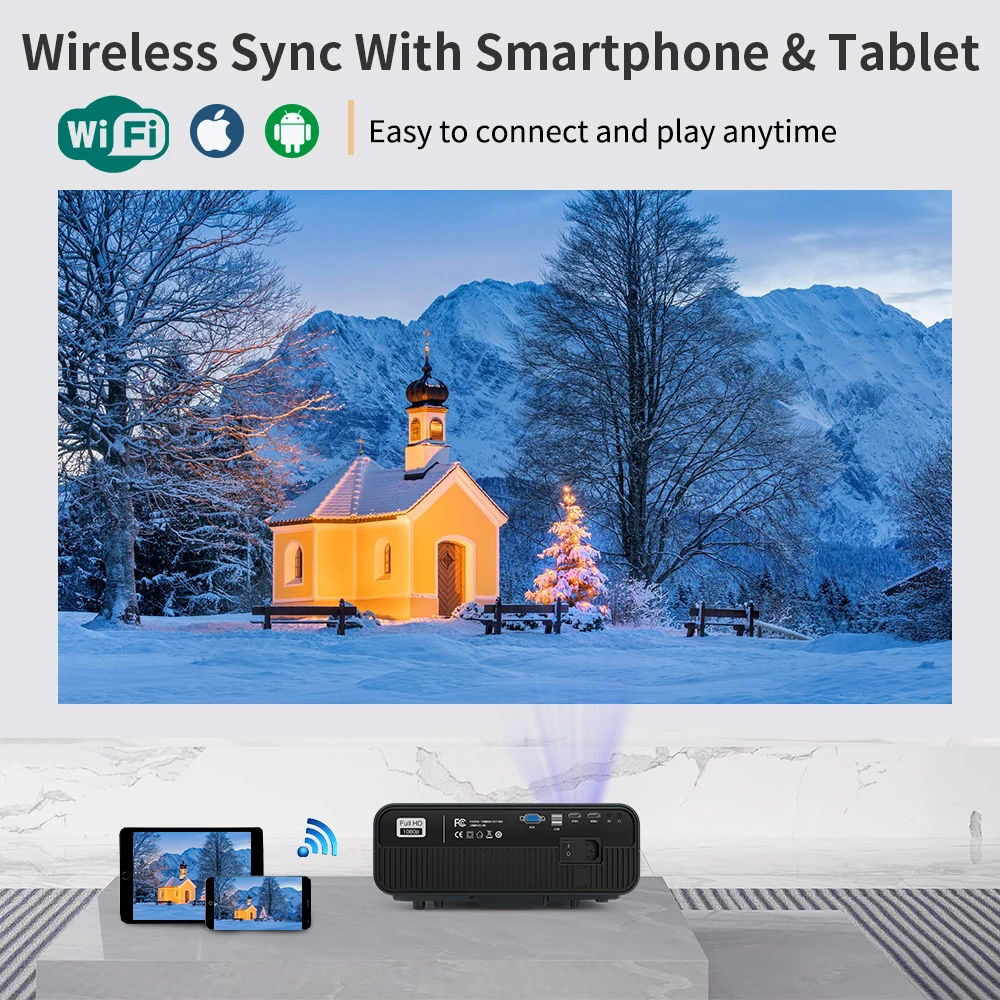 Домашний проектор Поддержка 4K разрешение видео светодиодная система Android