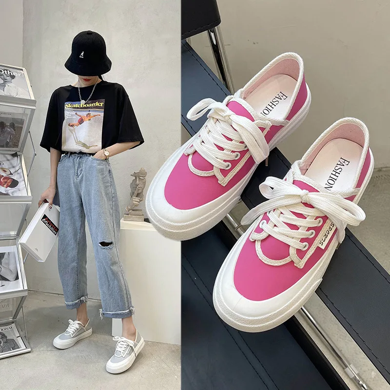Новинка 2021, Женская парусиновая обувь, Студенческая Повседневная обувь на толстой подошве с низким верхом, уличная спортивная обувь, кроссо...