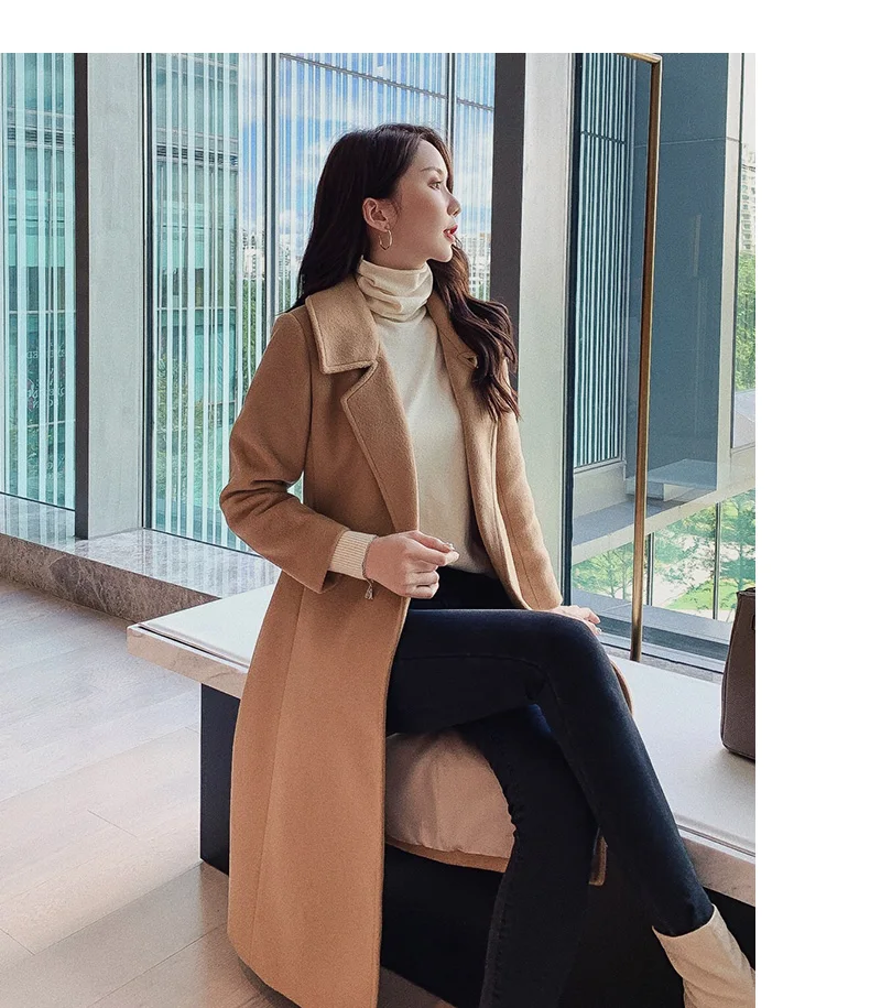 Женское Элегантное зимнее пальто длинное шерстяное кардиган свободного покроя