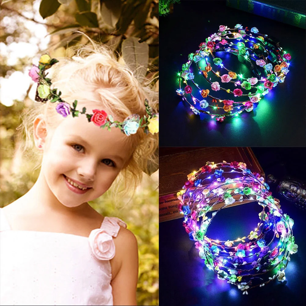 LED Glowing Women Girls Flower Headband Hairwear Head Wreath Crown Tiara Headwear Festival Photo Shoot Concert Party Supplies | Игрушки и