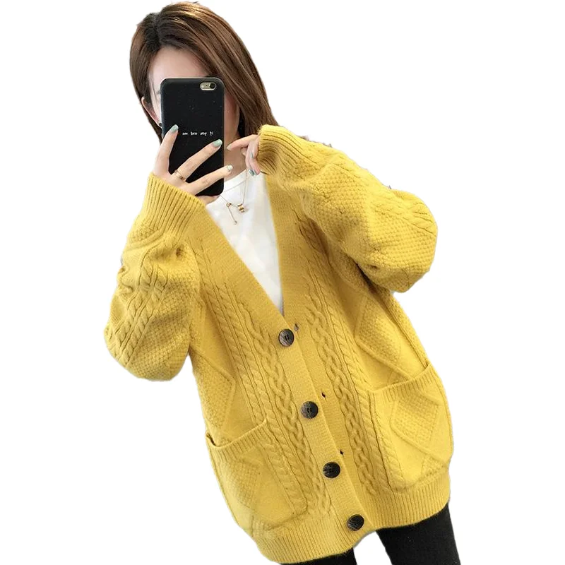 

2021 Women Cardigan Sweater Coat Female Knitted Sweater Cardigan Soft Warm Tops Ladies Thickness Warm Sweaters Outerwear H471