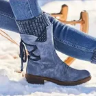 Женские ботинки со шнуровкой, теплые замшевые ботинки до середины икры, Винтажная обувь на плоской подошве, вязаные, в стиле пэчворк, Осень-зима 2019