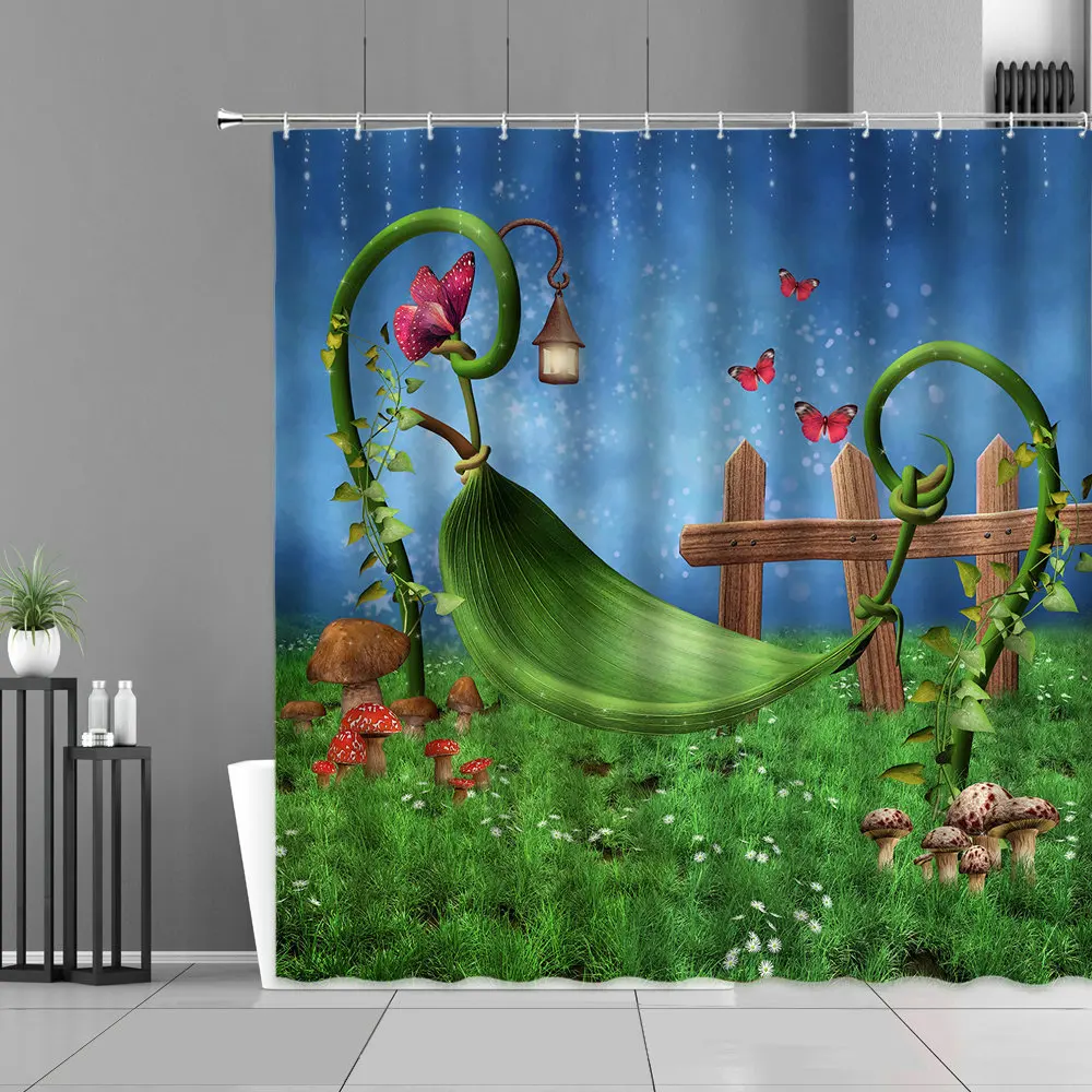 3d-занавеска для душа сказочный лес занавеска с зелеными растениями цветами