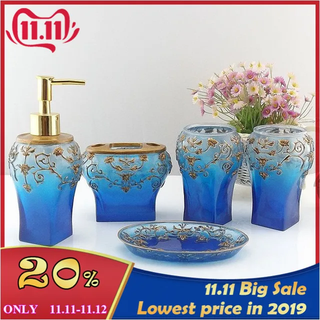 Набор аксессуаров для ванной из синей смолы/держатель мыла/диспенсер