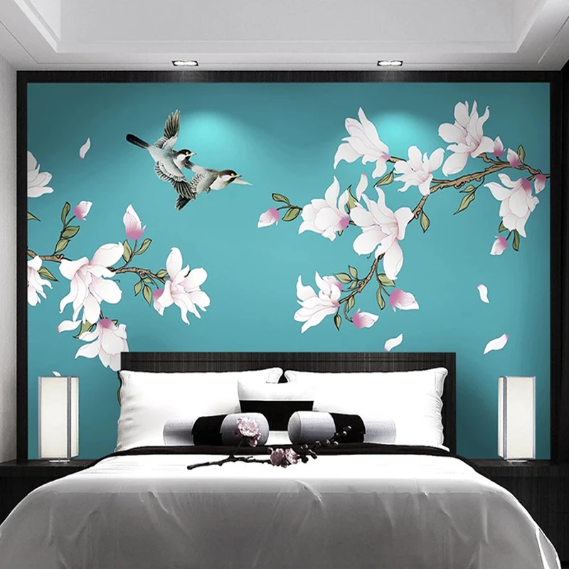 

Обои на заказ, 3D, в китайском стиле, ручная роспись, цветок магнолии, птицы, самоклеящиеся, водонепроницаемые, настенные наклейки, фрески