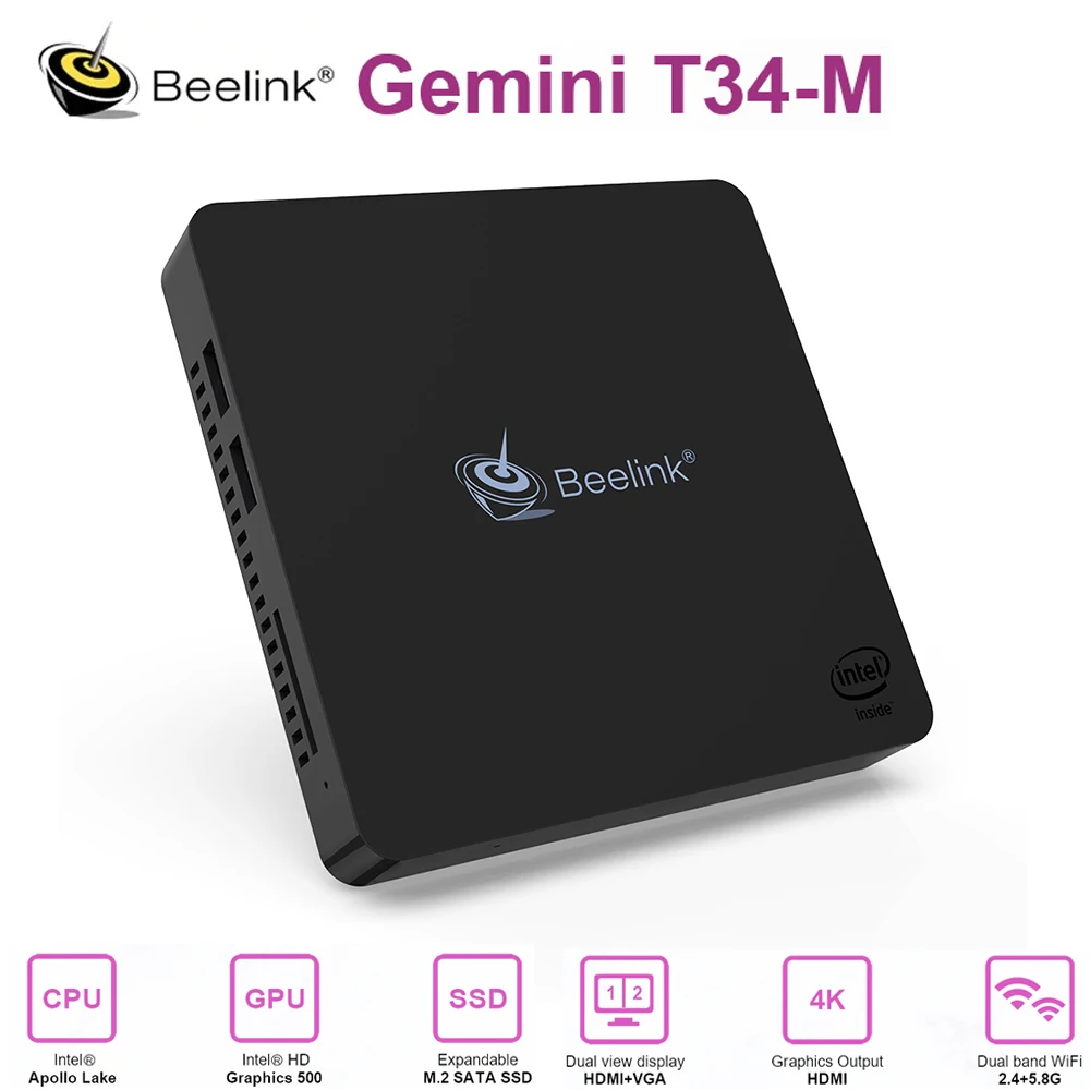 

оригинал T34 - M мини - PC Intel Apol Lake N3450 6G + 256GB windows 10 компьютер 4K HDMI VGA USB3.0 M.2 SSD гигLAN WiFi NUC HTPC