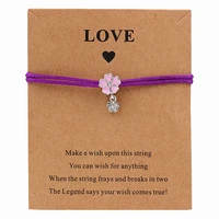 diy pink flower charm bracelet dangle charm crystal red chain adjustable lucky four leaf clover bangle free shipping