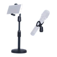 desktop microphone stand with holder clipper for mobile phone no slip heavy duty base adjustable detachable mic cellphone