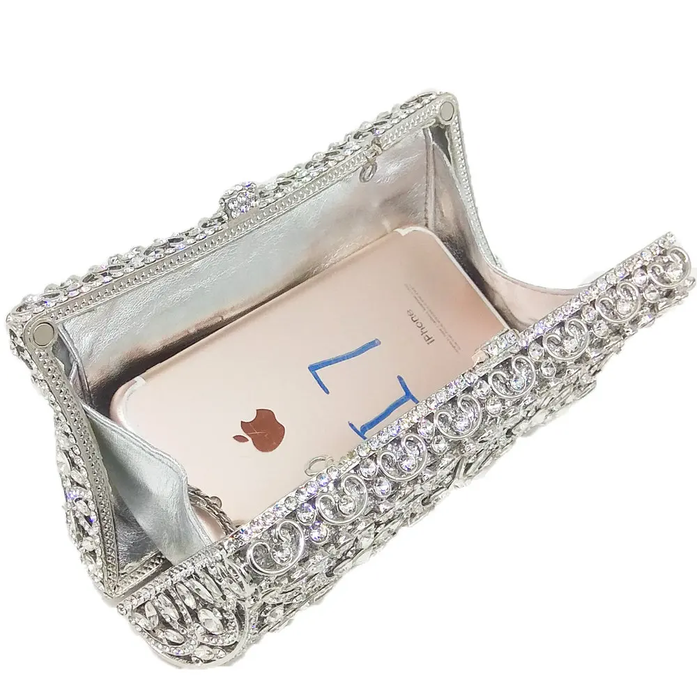 

Boutique De FGG Socialite Hollow Out Flower Women Crystal Evening Handbags and Purses Bridal Wedding Party Diamond Clutch Bag