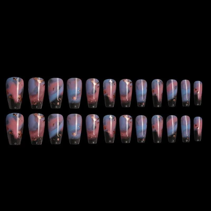 

24pcs Long Style Ballet Water Color ABS Resin Material Wearable Fake Nails Woman Daily Wear Cute Finished Beauty Tool KG66