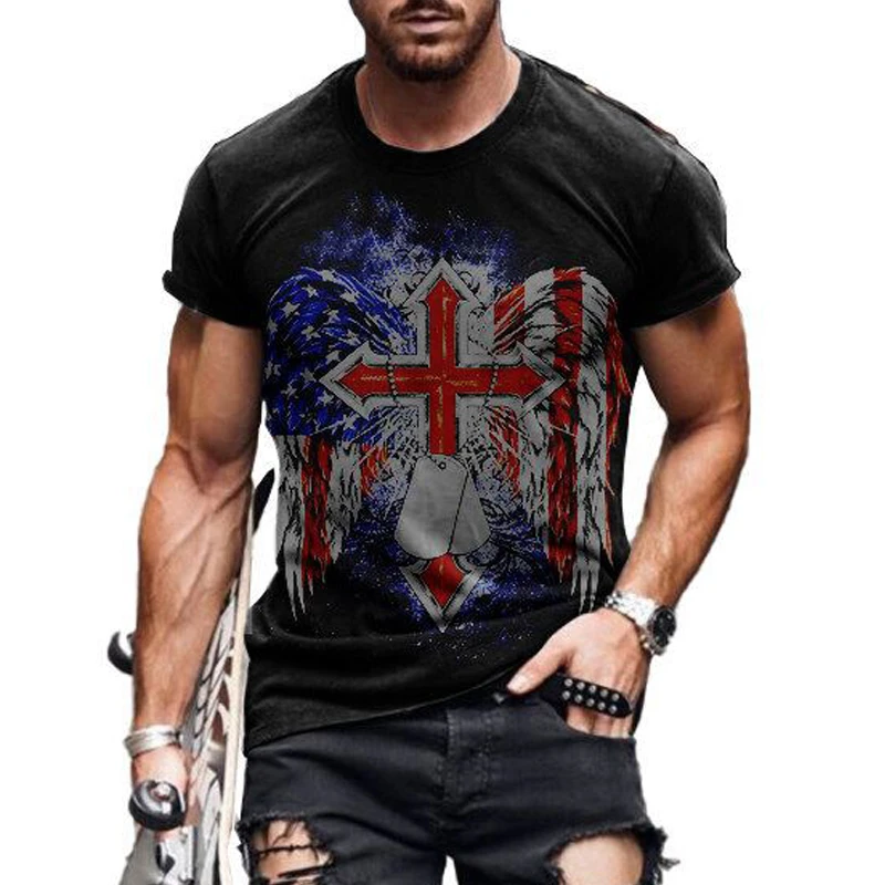

Summer 2021 New Men's T-shirt 3D Print Animal Flay Gym Casual Tshirt O-neck Hip Hop Short Sleeve Punk Style Top Tees Gothic