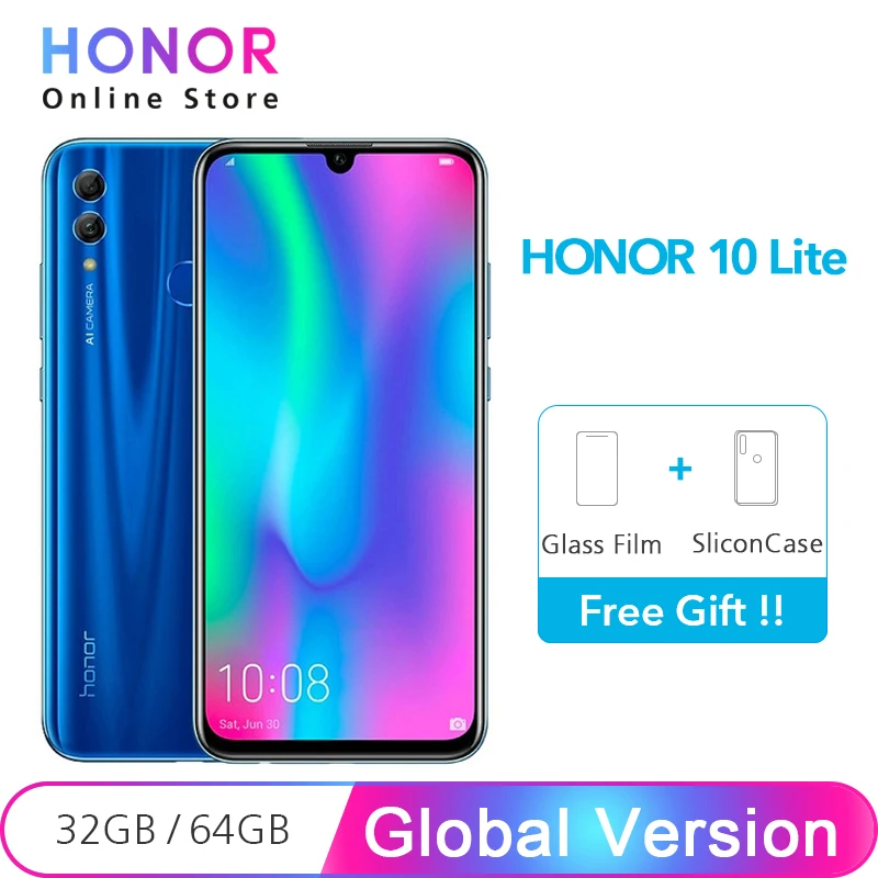 Huawei Honor 10 Lite глобальная версия 3 Гб 64 Android 9,0 Octa Core 6,21 дюймов 2340*1080 P 24MP камера Google Play телефона
