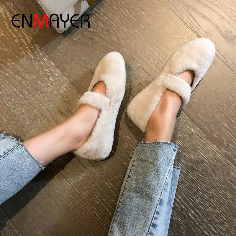 Женские туфли на плоской подошве ENMAYER шерстяные Туфли Мэри Джейн с круглым носком