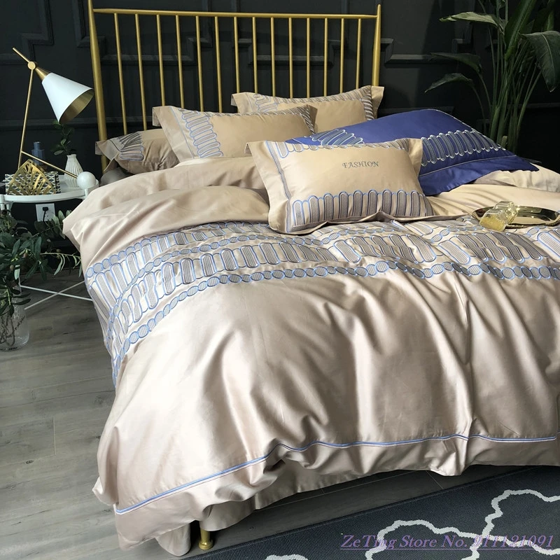 

Super Quality Bedding Set 120TC Pima Cotton Home Textile Embroidery High 200x200 long-staple cotton satin 2.0m bed Duvet Cover