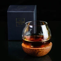 slow roll spherical whisky rock glass match wooden pallet roly poly design taste creative brandy snifters whisky tumbler holder