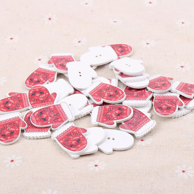 20 шт. деревянные пуговицы милые красные рождественские перчатки декоративные
