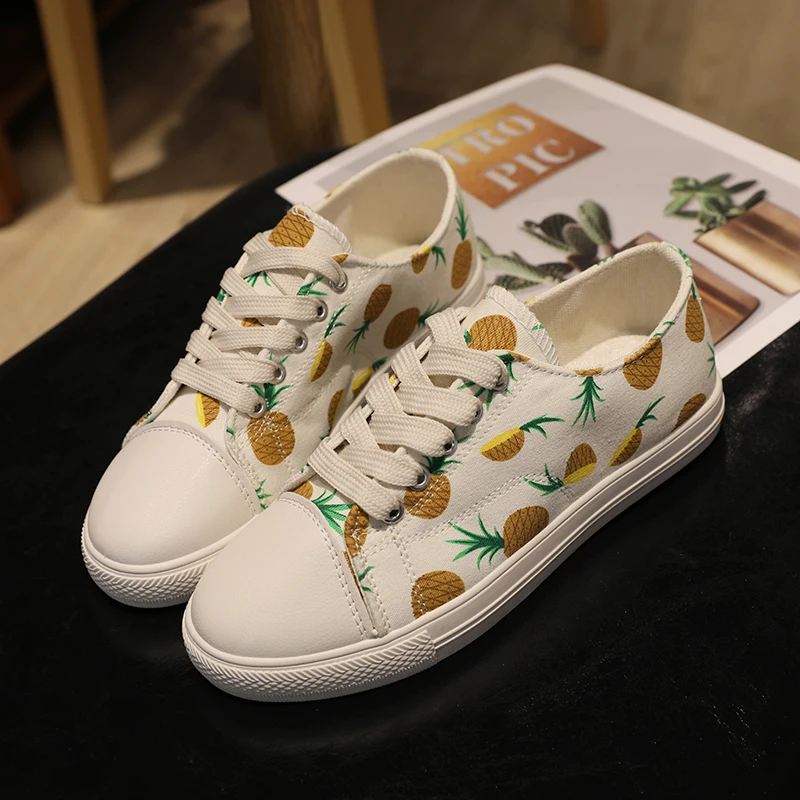 Cute ladies spring and autumn essential canvas shoes pineapple strawberry fruit pattern casual fashion sneakers wild 2020 W31-48 | Обувь