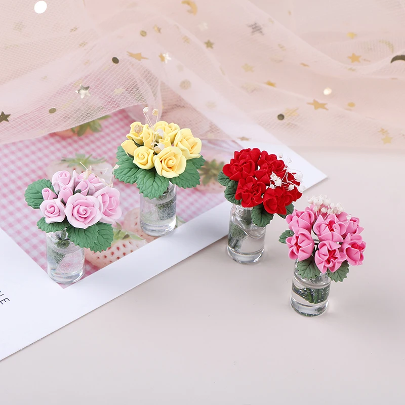 

1:12 Doll House Miniature Flowers Fairy Garden Ornament Mini Potted Plant Flowers Pot DollHouse Decor Bonsai Model Kids Play Toy