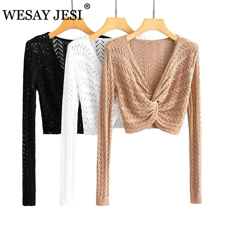 

WESAY JESI Women Clothes Pullover TRAF ZA Sexy Sheer Cropped Tank Women Chic Ribbed Knitted Crop Top Streetwear 2021 New Solid
