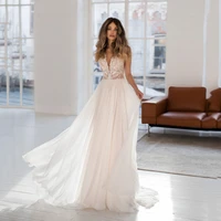 uzn elegant wedding dress a line v neck sleeveless lace bridal gown open back chiffon brides dress